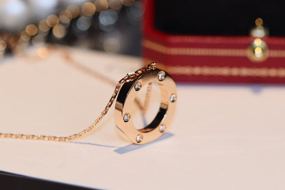 [⭐Haelin Jewelry]LOVE NECKLACE 16MM 6 DIAMONDS PINK GOLD