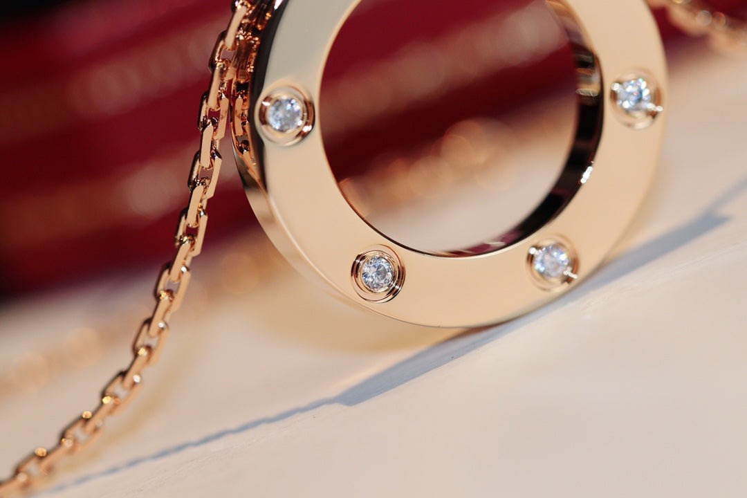 [⭐Haelin Jewelry]LOVE NECKLACE 16MM 6 DIAMONDS PINK GOLD