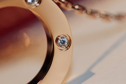 [⭐Haelin Jewelry]LOVE NECKLACE 16MM 6 DIAMONDS PINK GOLD