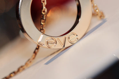 [⭐Haelin Jewelry]LOVE NECKLACE 16MM 6 DIAMONDS PINK GOLD
