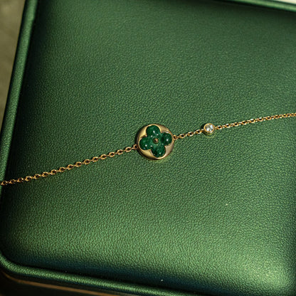[⭐Haelin Jewelry]SUN MALACHITE 1 DIAMOND PINK GOLD BRACELET