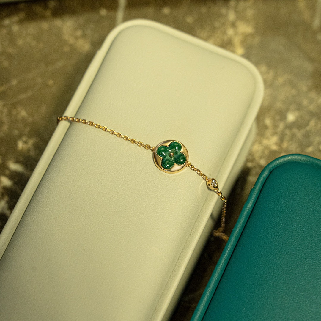 [⭐Haelin Jewelry]SUN MALACHITE 1 DIAMOND PINK GOLD BRACELET
