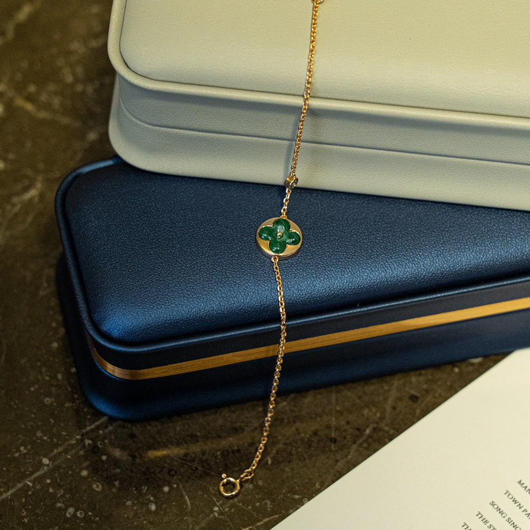 [⭐Haelin Jewelry]SUN MALACHITE 1 DIAMOND PINK GOLD BRACELET