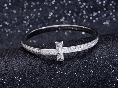 [Haelin Jewelry]WIDE DIAMONDS HINGED BANGLE SILVER