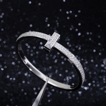 [Haelin Jewelry]WIDE DIAMONDS HINGED BANGLE SILVER
