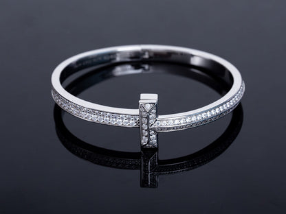 [Haelin Jewelry]WIDE DIAMONDS HINGED BANGLE SILVER