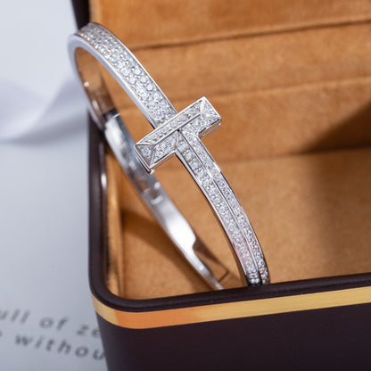 [Haelin Jewelry]WIDE DIAMONDS HINGED BANGLE SILVER