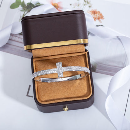 [Haelin Jewelry]WIDE DIAMONDS HINGED BANGLE SILVER