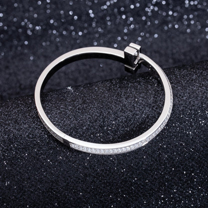 [Haelin Jewelry]WIDE DIAMONDS HINGED BANGLE SILVER
