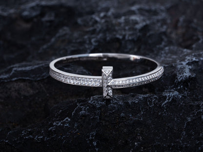 [Haelin Jewelry]WIDE DIAMONDS HINGED BANGLE SILVER