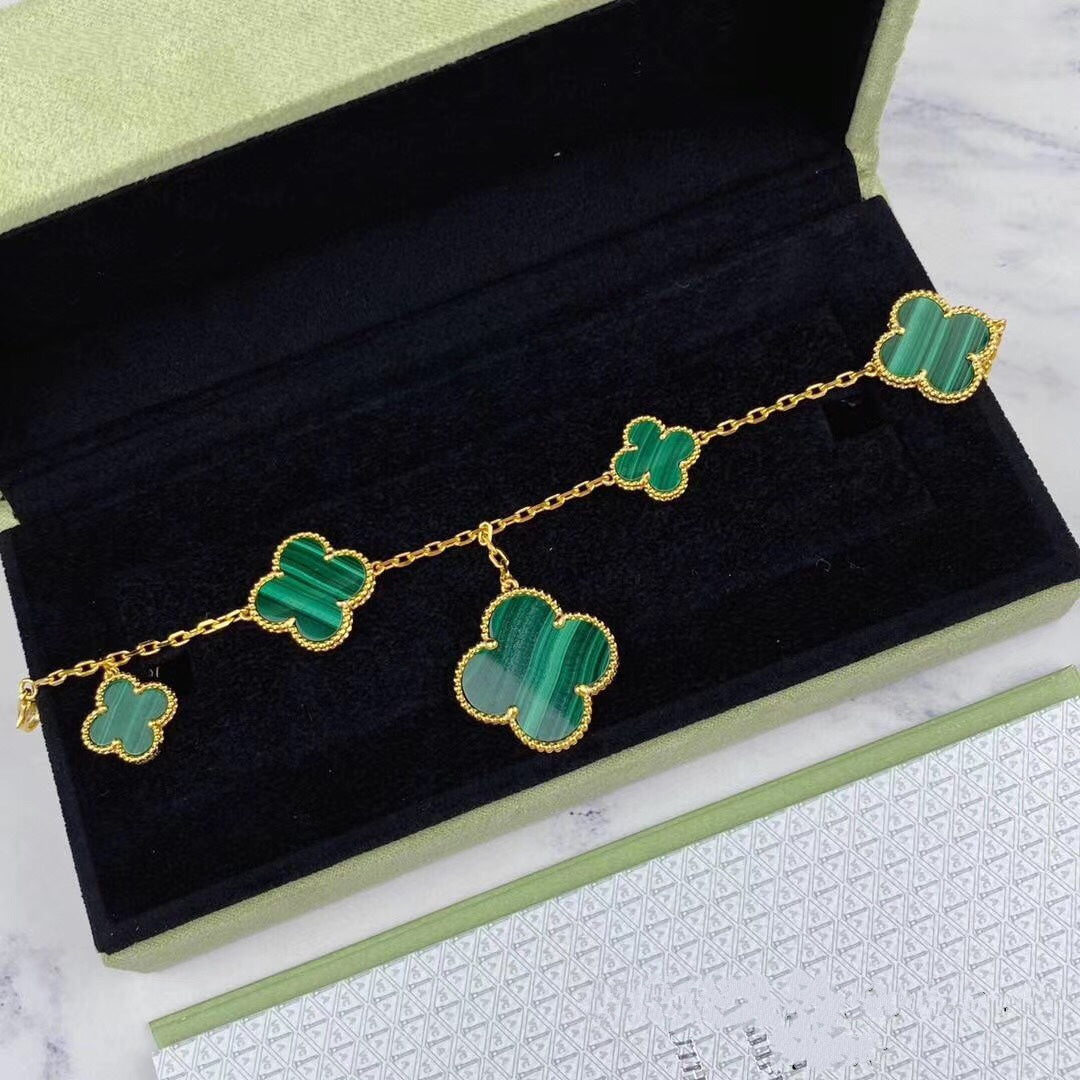 [⭐Haelin Jewelry]MAGIC CLOVER MALACHITE GOLD BRACELET 5 MOTIFS