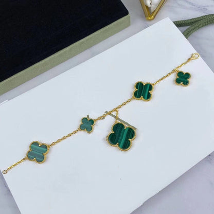 [⭐Haelin Jewelry]MAGIC CLOVER MALACHITE GOLD BRACELET 5 MOTIFS