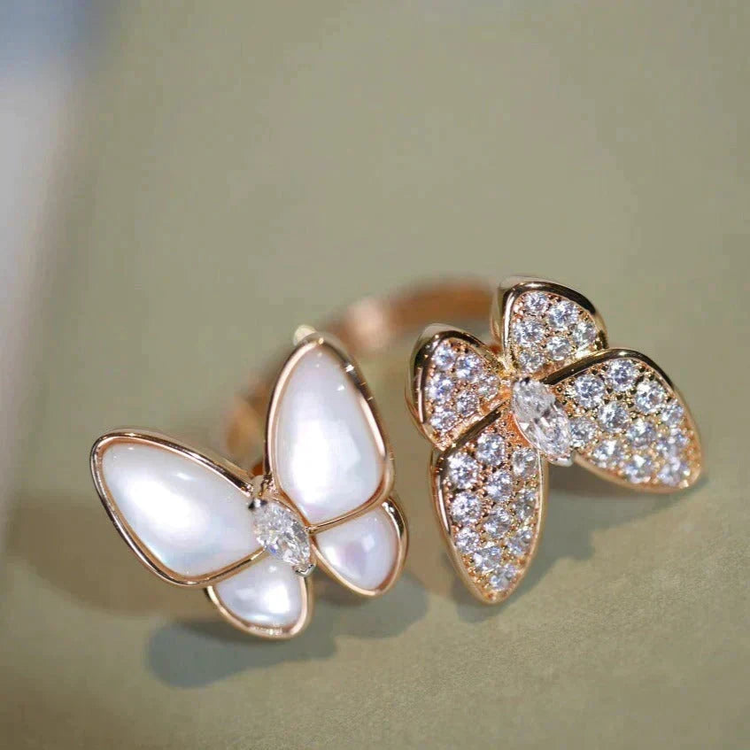 [⭐Haelin Jewelry]TWIN BUTTERFLY DIAMOND MOP RING