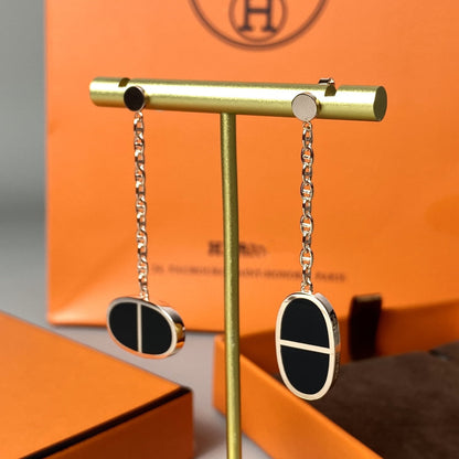 [⭐Haelin Jewelry]CHAINE VERSO BLACK CERAMIC EARRINGS