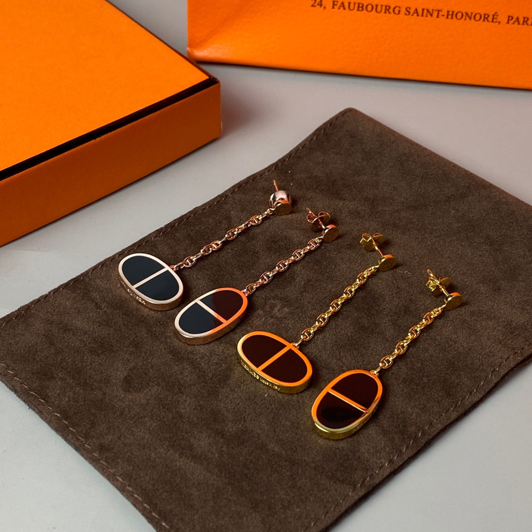 [⭐Haelin Jewelry]CHAINE VERSO BLACK CERAMIC EARRINGS
