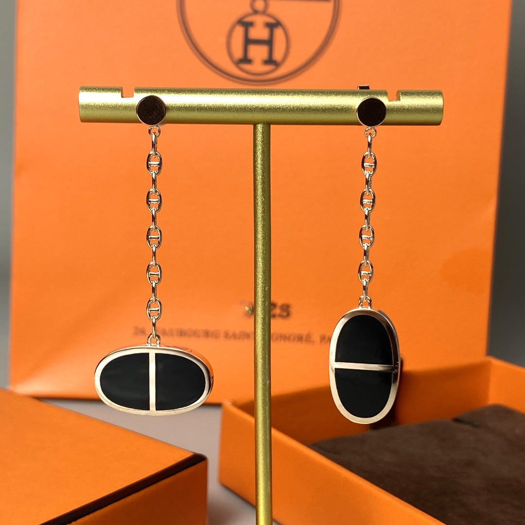 [⭐Haelin Jewelry]CHAINE VERSO BLACK CERAMIC EARRINGS