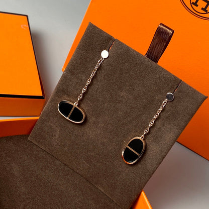 [⭐Haelin Jewelry]CHAINE VERSO BLACK CERAMIC EARRINGS