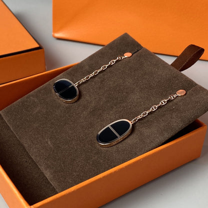 [⭐Haelin Jewelry]CHAINE VERSO BLACK CERAMIC EARRINGS
