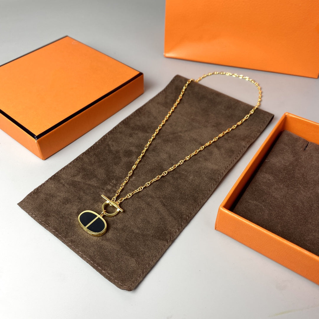 [⭐Haelin Jewelry]CHAINE VERSO BLACK CERAMIC NECKLACE