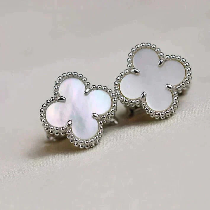 [⭐Haelin Jewelry]CLOVER MEDIUM 1 MOTIFS  WHITE MOP EARRINGS SILVER