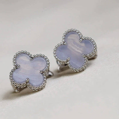 [⭐Haelin Jewelry]CLOVER MEDIUM 1 MOTIFS  WHITE MOP EARRINGS SILVER