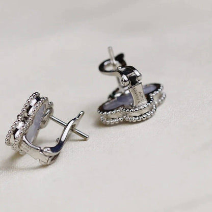 [⭐Haelin Jewelry]CLOVER MEDIUM 1 MOTIFS  WHITE MOP EARRINGS SILVER
