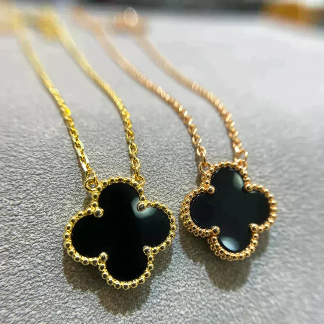 [⭐Haelin Jewelry]CLOVER 15MM BLACK ONYX SINGLE FLOWER NECKLACE