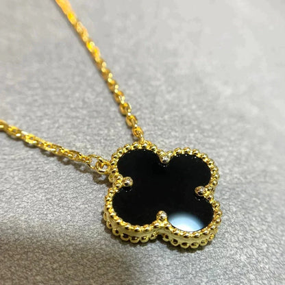[⭐Haelin Jewelry]CLOVER 15MM BLACK ONYX SINGLE FLOWER NECKLACE