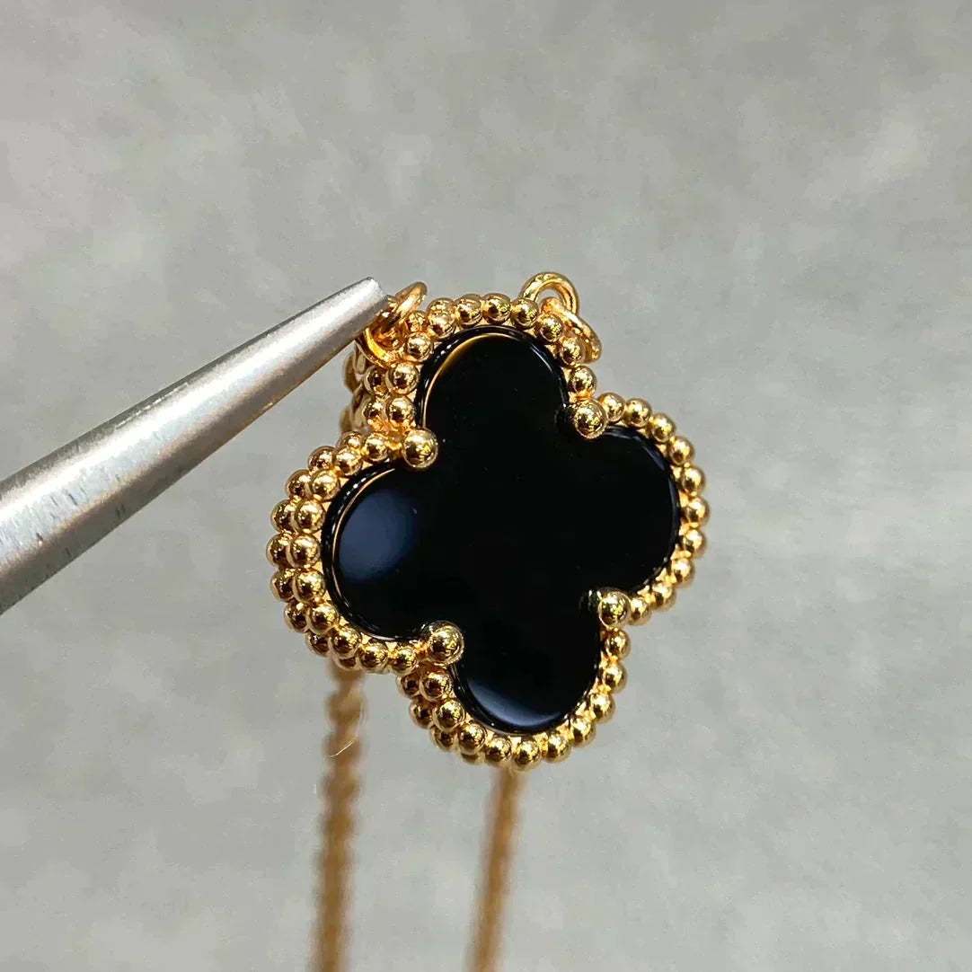 [⭐Haelin Jewelry]CLOVER 15MM BLACK ONYX SINGLE FLOWER NECKLACE