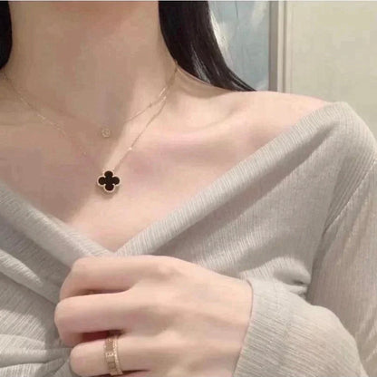 [⭐Haelin Jewelry]CLOVER 15MM BLACK ONYX SINGLE FLOWER NECKLACE