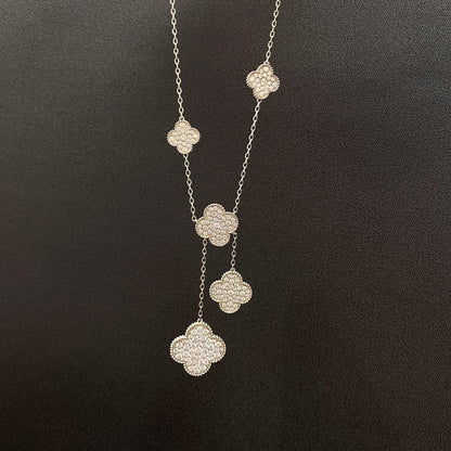 [⭐Haelin Jewelry]CLOVER 5 MOTIFS SILVER DIAMONDS NECKLACE