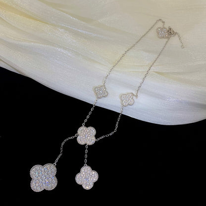 [⭐Haelin Jewelry]CLOVER 5 MOTIFS SILVER DIAMONDS NECKLACE