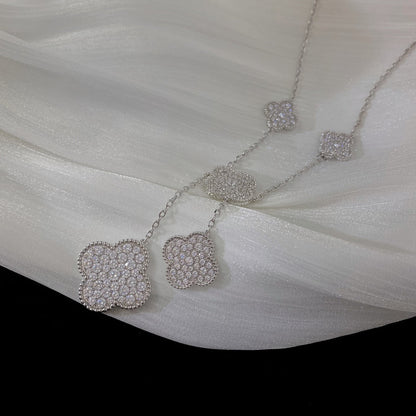 [⭐Haelin Jewelry]CLOVER 5 MOTIFS SILVER DIAMONDS NECKLACE