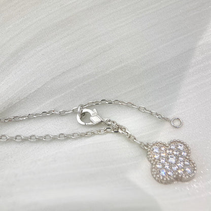 [⭐Haelin Jewelry]CLOVER 5 MOTIFS SILVER DIAMONDS NECKLACE