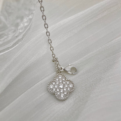 [⭐Haelin Jewelry]CLOVER 5 MOTIFS SILVER DIAMONDS NECKLACE