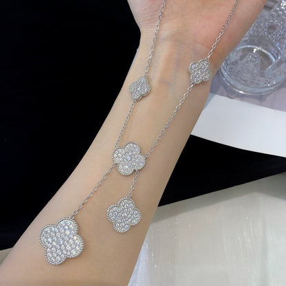 [⭐Haelin Jewelry]CLOVER 5 MOTIFS SILVER DIAMONDS NECKLACE