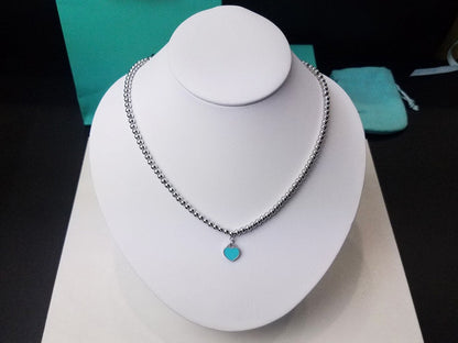 [Haelin Jewelry]HEART PEDANT SILVER BALL CHAIN NECKLACE