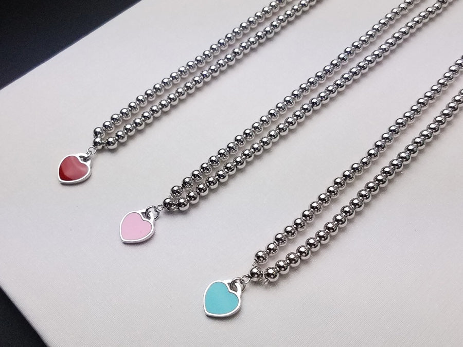 [Haelin Jewelry]HEART PEDANT SILVER BALL CHAIN NECKLACE