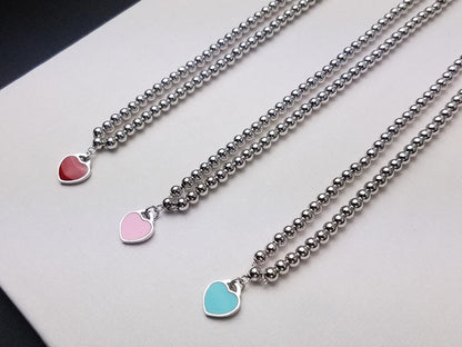 [Haelin Jewelry]HEART PEDANT SILVER BALL CHAIN NECKLACE
