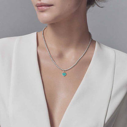 [Haelin Jewelry]HEART PEDANT SILVER BALL CHAIN NECKLACE