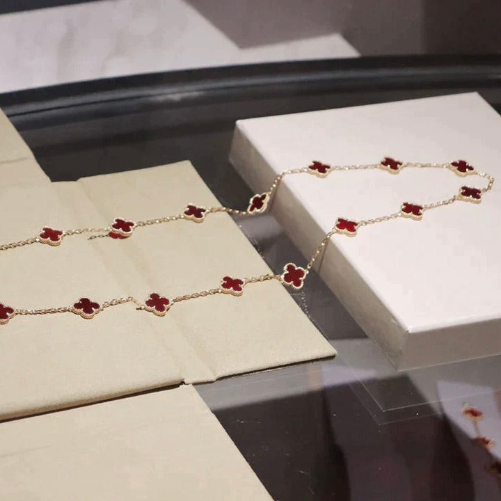 [⭐Haelin Jewelry]CLOVER 20 MOTIFS CARNELIAN NECKLACE