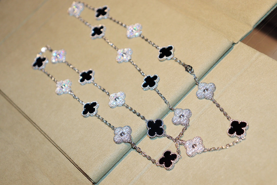 [⭐Haelin Jewelry]CLOVER 20 MOTIFS ONYX DIAMOND SILVER