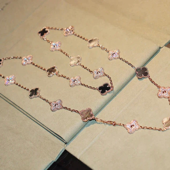 [⭐Haelin Jewelry]CLOVER 20 MOTIFS DARK MOP DIAMOND  NECKLACE