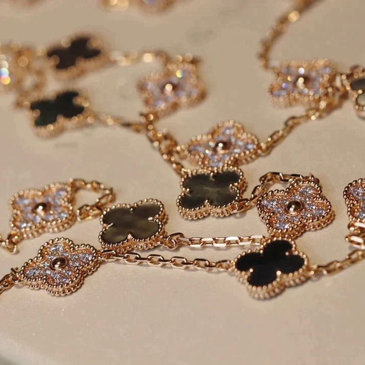 [⭐Haelin Jewelry]CLOVER 20 MOTIFS DARK MOP DIAMOND  NECKLACE
