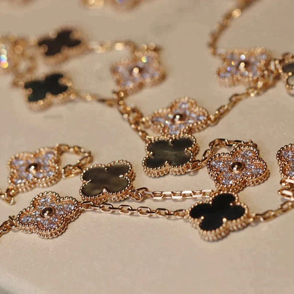 [⭐Haelin Jewelry]CLOVER 20 MOTIFS DARK MOP DIAMOND  NECKLACE