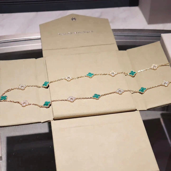 [⭐Haelin Jewelry]CLOVER 20 MOTIFS MALACHITE DIAMOND NECKLACE