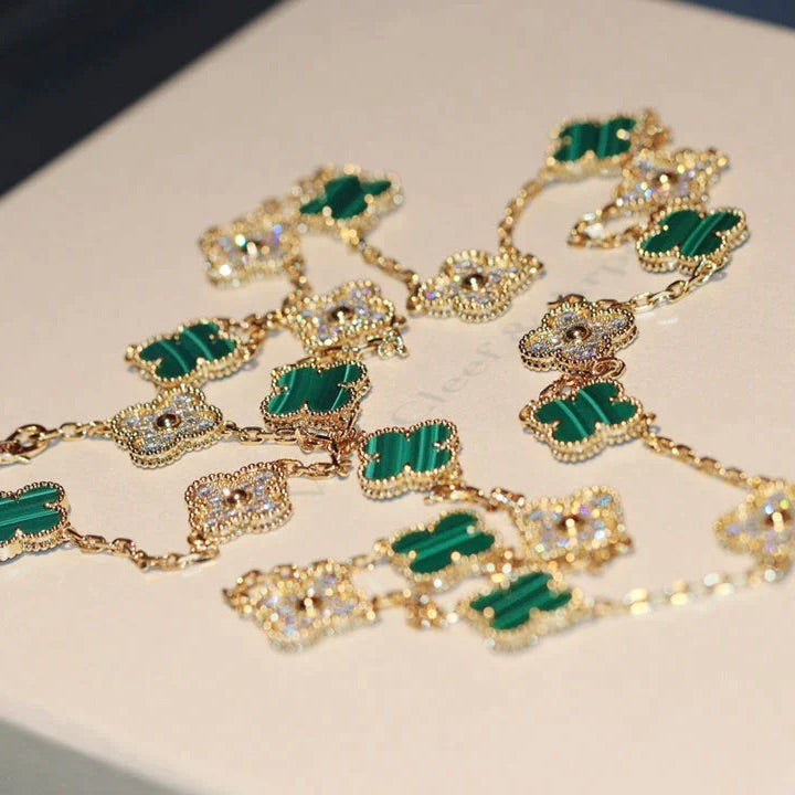 [⭐Haelin Jewelry]CLOVER 20 MOTIFS MALACHITE DIAMOND NECKLACE