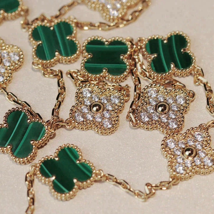 [⭐Haelin Jewelry]CLOVER 20 MOTIFS MALACHITE DIAMOND NECKLACE