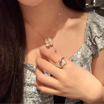 [⭐Haelin Jewelry]CLOVER MOP DIAMOND ROSE GOLD NECKLACE
