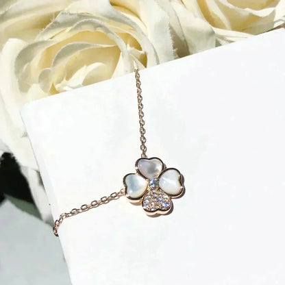 [⭐Haelin Jewelry]CLOVER MOP DIAMOND ROSE GOLD NECKLACE
